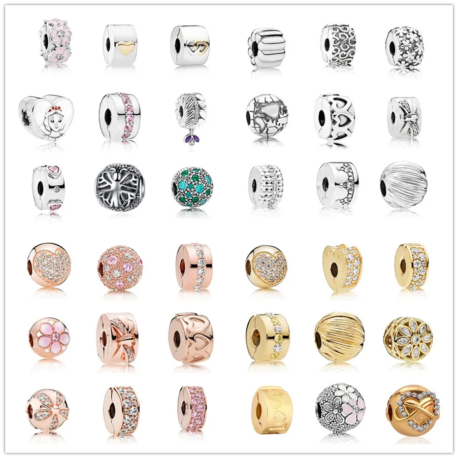 50 styles copper DAZZLING CROWN Rose Shining Flower clip bead Fit Original Pandora Bead Bracelet For Women Charm DIY P021