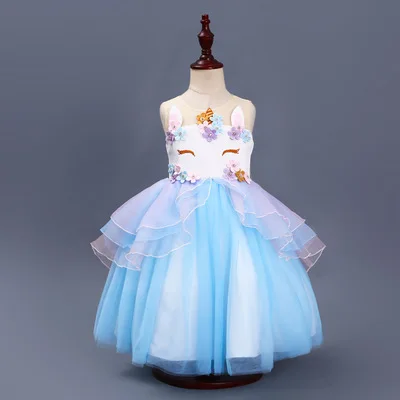 only bule dress Рождественские детские платья для девочек, вечерние платья с единорогом, летние свадебные платья, детские костюмы косплей - Цвет: only bule dress
