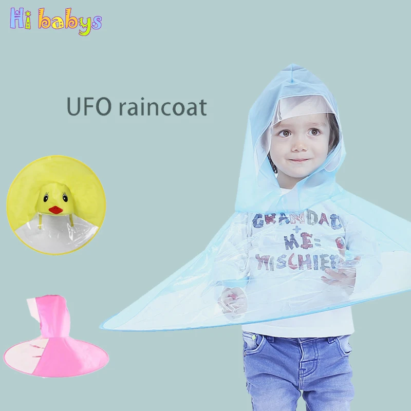 Children UFO Raincoat Foldable Headwear Kids Cartoon Poncho Portable Rain Hat Cover Transparent Outdoor Play Umbrella | Дом и сад