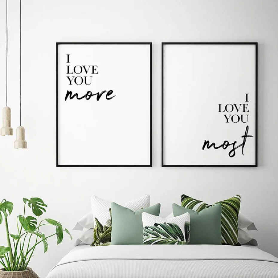 

Minimalist Quotes Love You More Wall Art Canvas Painting Black and White Letters Prints Posters Pictures Weeding Bedroom Decor