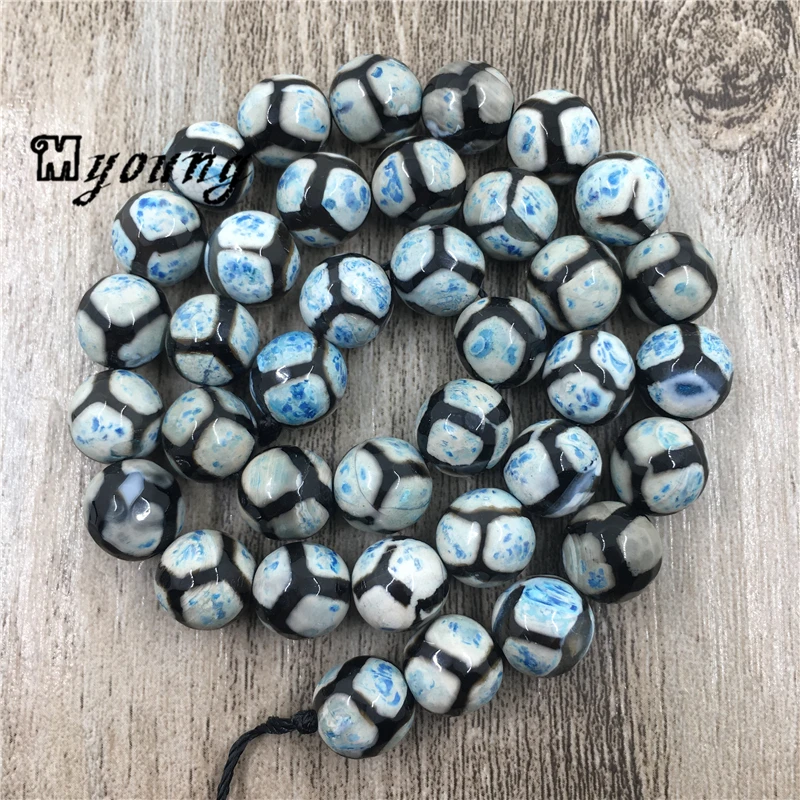 Футбольная полоса натуральные тибетские Агаты DZI Круглые граненые три злых глаза