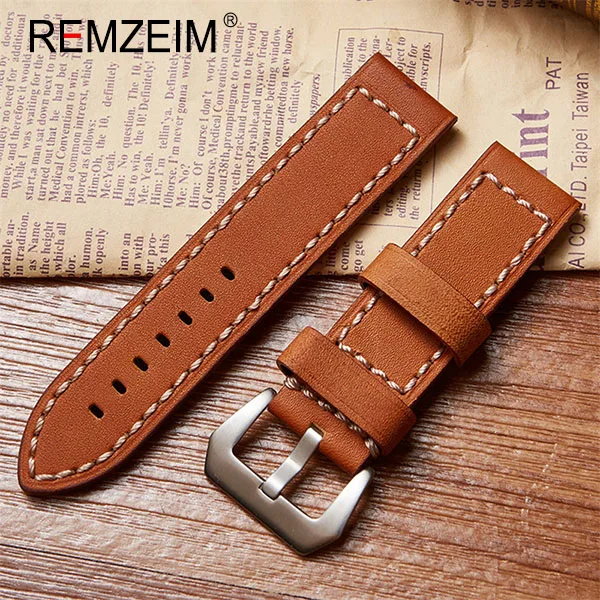 Brown(silver buckle) Ремешок для часов из натуральной кожи, ремешок для часов ручной работы в стиле ретро, ремешок для часов 20 мм, 22 мм, 24 мм, коричневый, черный, с твердой пряжкой из нержавеющей стали - Цвет ремешка: Brown(silver buckle)