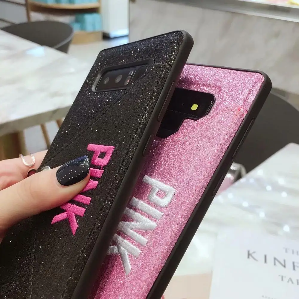 Брендовый розовый чехол для Iphone XS Max X XR 7 8 Plus, кожаный чехол для samsung Galaxy S8 S9 S10 E Note 8 9, блестящий чехол