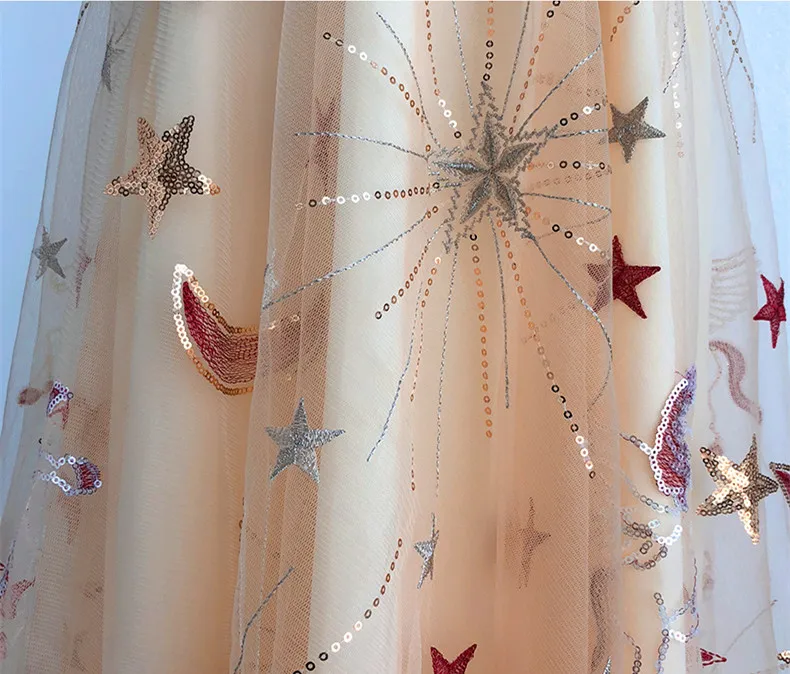

Chic women's mesh skirts Fashion embroidered moon and stars sequins skirt A183
