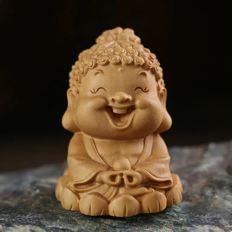 

Buddha statues Chinese boxwood carvings crafts mahogany wood ornaments car creative Q version Maitreya Buddha Happy buddha