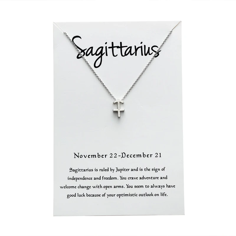 Sagittarius silver 12 Созвездие Подвеска Ожерелье для женщин Знак зодиака Kolye ожерелье Leo Libra Aries Wish Card модное ювелирное изделие подарок на день рождения - Окраска металла: Sagittarius silver