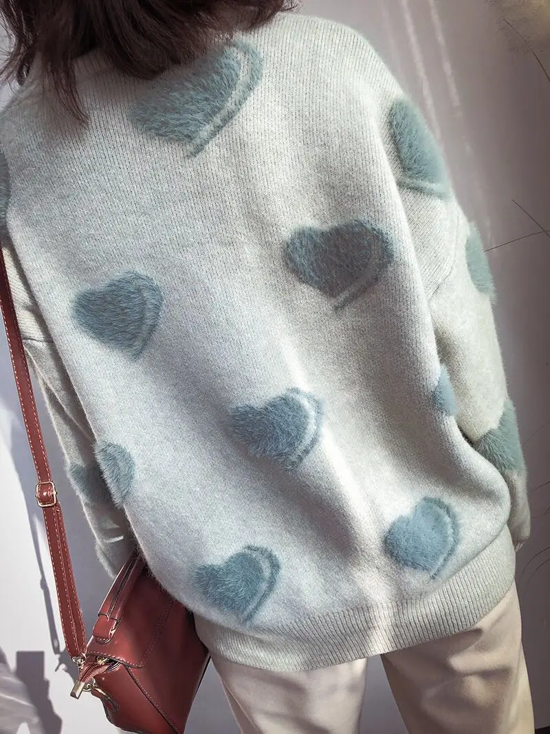 H.SA Women Harajuku Pullover and Sweaters 2019 Sprig New Sweert Heart Yellow Pink Pull Jumpers Korean Kninweat Casual Tops Femme | Женская