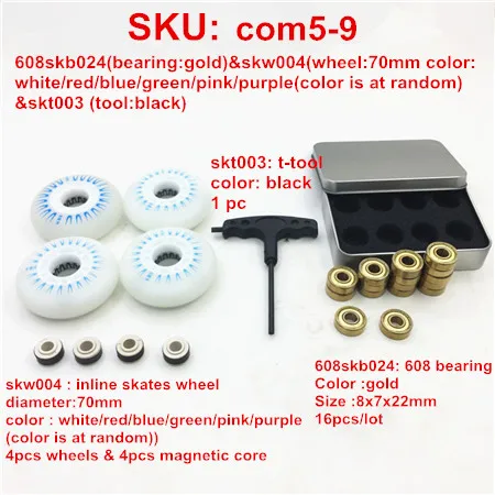 inline skates parts Запчасти для роликовых коньков экономный комбо~~ 4 шт. колеса для катания на коньках 16 шт. золотые подшипники 1 шт. съемник 1 шт. инструмент для катания на коньках 1 шт. Т-инструмент для 627 608 - Цвет: inline skates parts