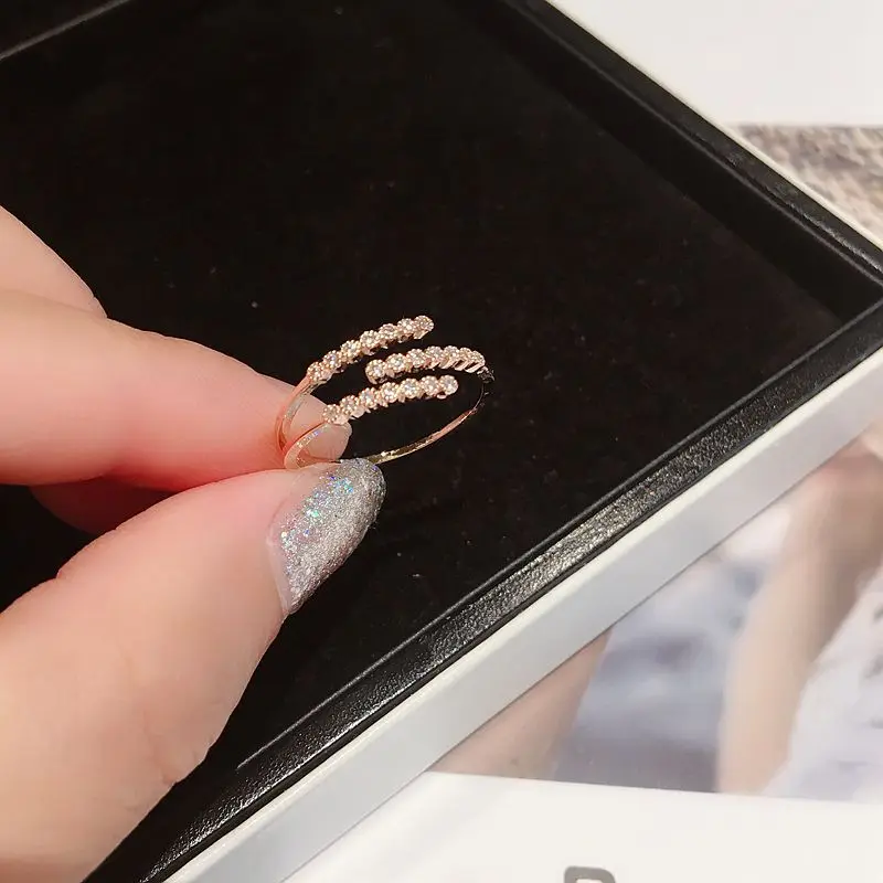 High Quality Micro Paved Cubic Zirconia Ring for Women Multilayer Opening Design Rose Gold Color