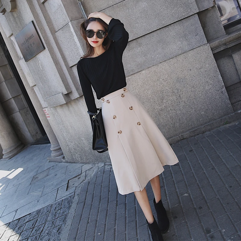 Трапециевидная двубортная Женская юбка новинка 2018 летние повседневные длинные