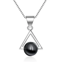100 925 sterling silver fashion black gem stone triangle ladiespendant necklace jewelry short box chains no fade anti allergy