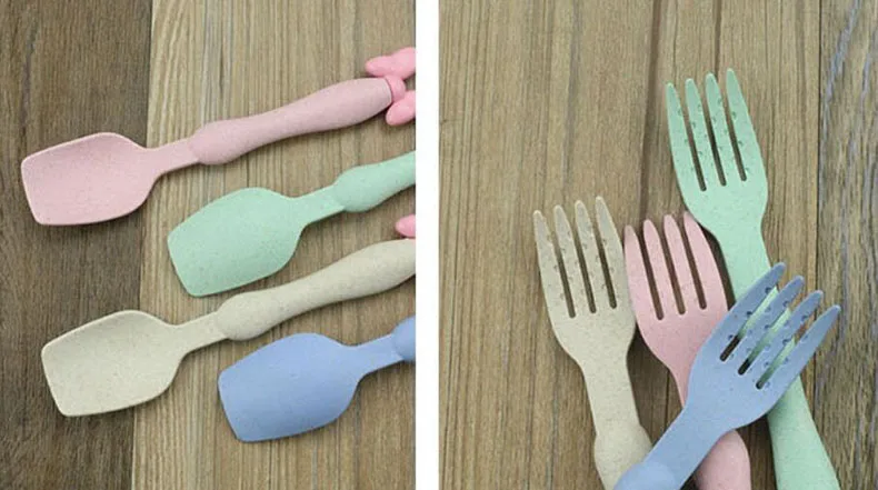 Пшеничная солома набор столовых приборов для детей spork милые Мультяшные фрукты миска разделенные тарелки