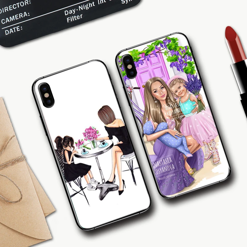 Black Brown Hair Baby Mom Girl Silicone Case for iPhone 5 SE 5S 6 6S Plus 7 8 11 Pro X XS Max XR | Мобильные телефоны и