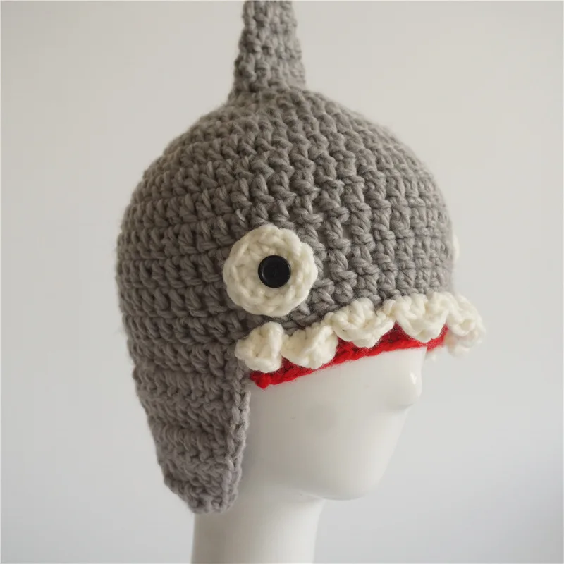 Осенне-зимняя детская необычная шапка Акула милые крутые шапки для мальчиков и