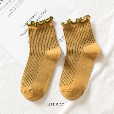 ginger Новые Модные цветные хлопковые женские носки с оборками новейший дизайн ретро милые носки принцессы осенние винтажные носки контрастных цветов - Цвет: ginger