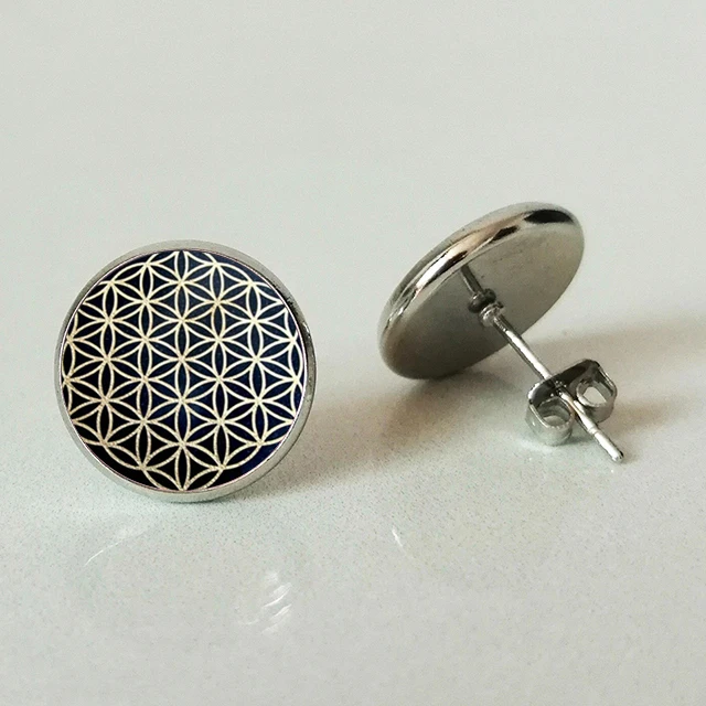 Серьги гвоздики Life flower модные круглые стеклянные серьги в стиле ретро с