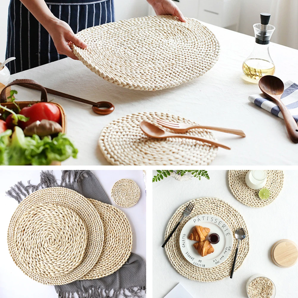 Rattan Weave Insulation Placemat Round Oval Placemat Dining Table Heat Insulation Mat Kitchen Decor