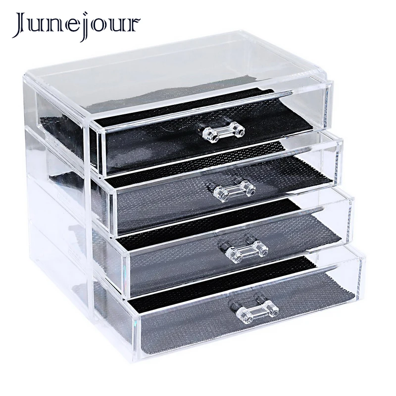 Junejour Новый 4 слойный прозрачный акриловый ящик для хранения макияжа кейс лака