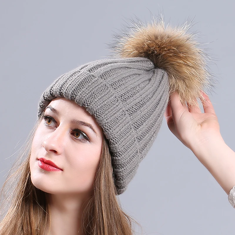 Russianknitted Кепки блестящими стразами женские головные уборы Skullies Beanies cap Top помпоном