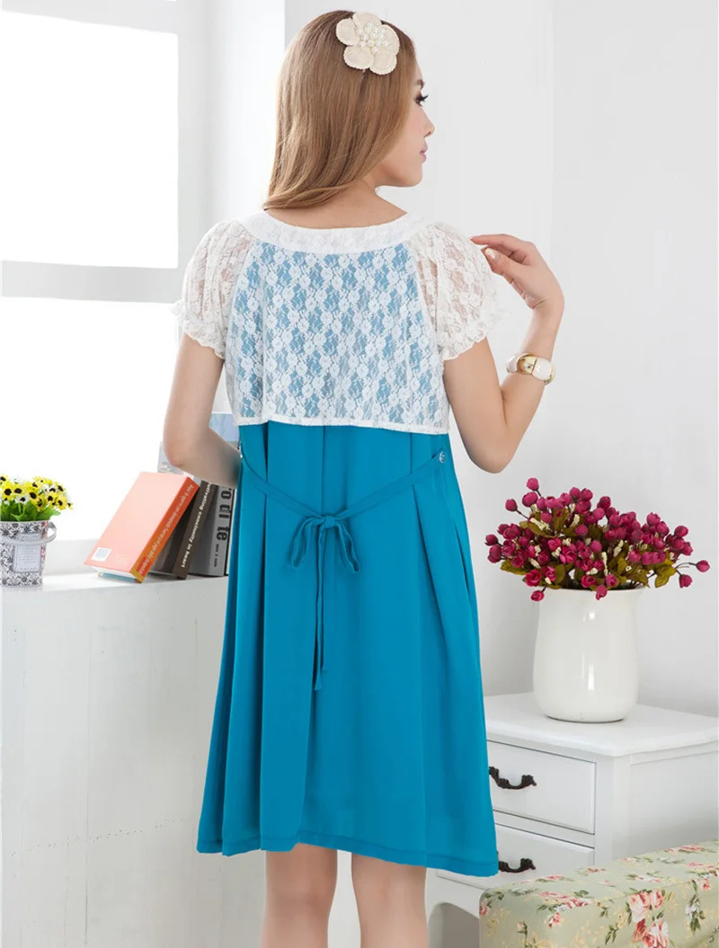 Maternity Dresses Lace Chiffon Knee Length Dress pregnancy Casual Clothes for pregnant women Summer Clothing Large size 2014 New|dress