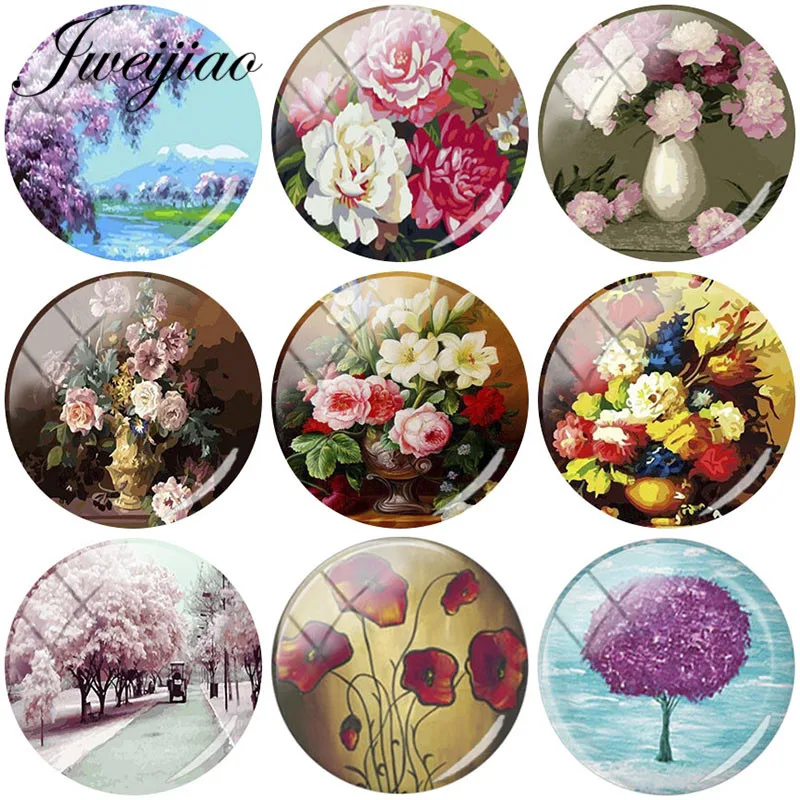 JWEIJIAO DIY стеклянный кабошон и купол с ретро красочным цветком художественная