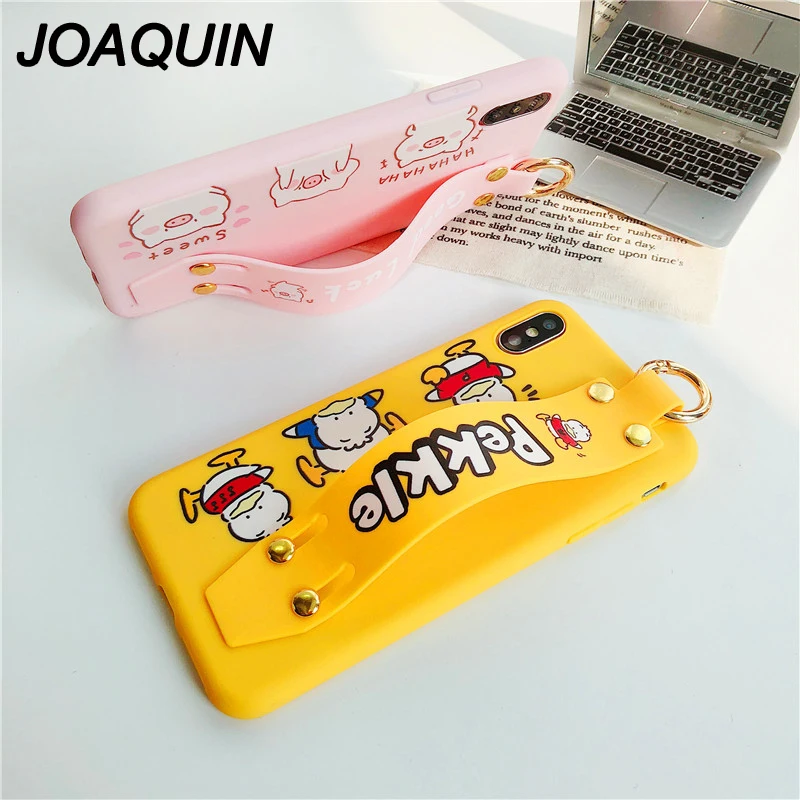 Hot Cute Cartoon Animal Duck Pig Soft TPU Phone Case For iPhone 6 6s 7 8 Plus X XS MAX XR Covers Couples Capa With A Wrist Strap |