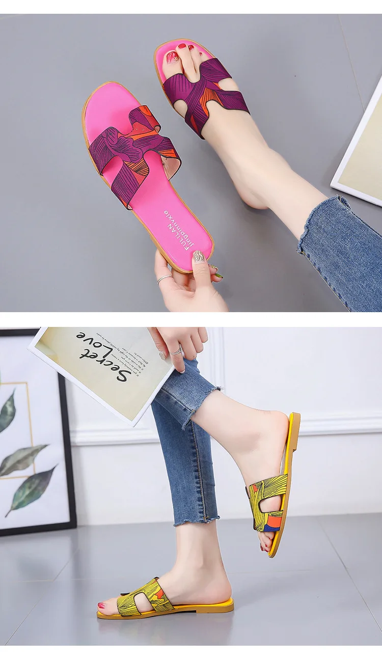 Женские шлепанцы; сезон лето; Новинка года; Корейская версия уличной одежды для студентов; тапочки на плоской подошве; тапочки
