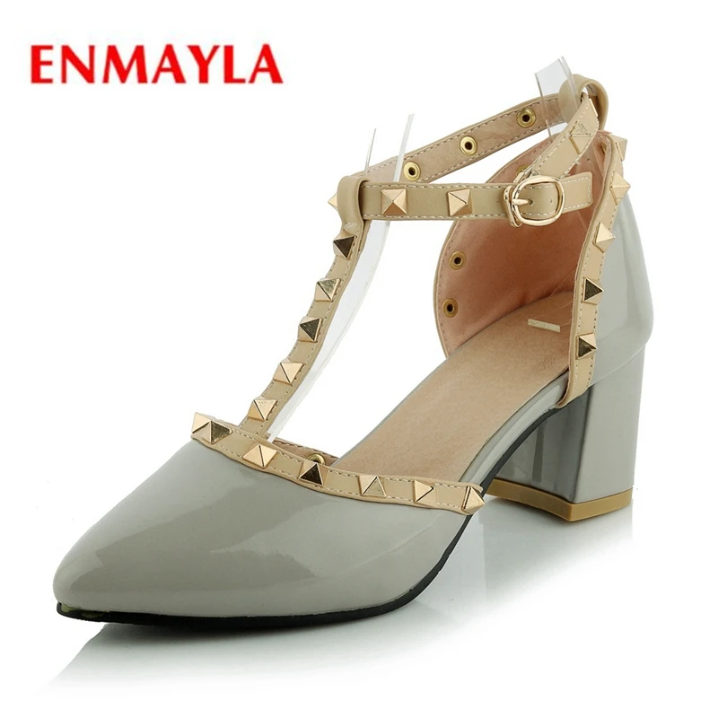 

ENMAYLA/Новое поступление; Женские туфли-лодочки с Т-образным ремешком и острым носком на квадратном каблуке; Женские модные вечерние туфли на ...