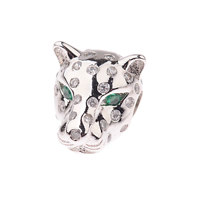 DOUWEI Fashion Leopard Head Metal Beads For DIY Bracelet Micro Pave White And Green Zircon Jewelry Making Men | Украшения и