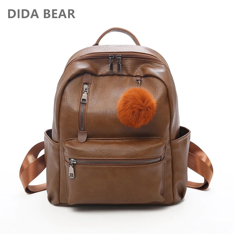 Женский кожаный рюкзак DIDA BEAR черный школьный для подростков сумка путешествий