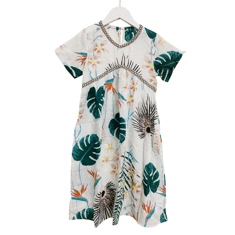 Baby Girls Dress V-neck Banana Leaf Kids Dresses Teens Summer Boho Frocks 2020 Vestido For Beach Cotton Children's Clothes | Детская