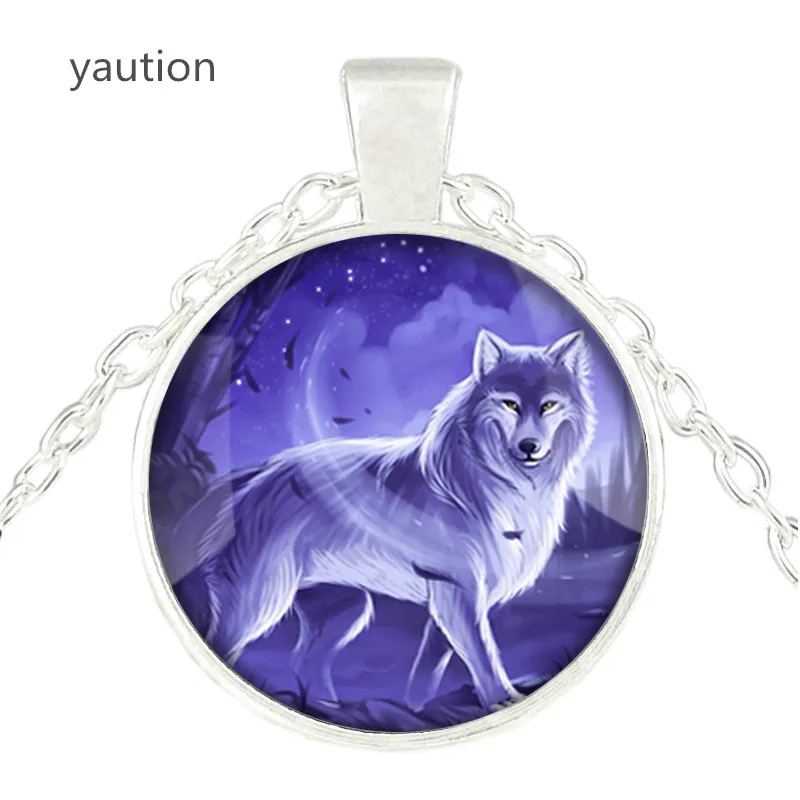 Ожерелье с подвеской волк в винтажном стиле|glass cabochon necklace|cabochon necklacewolf pendant necklace |