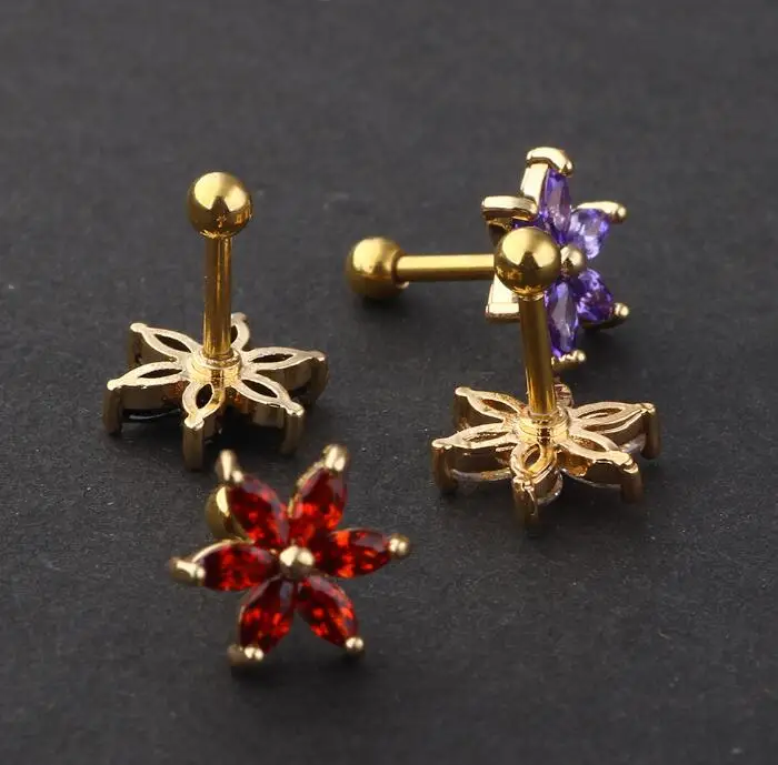1 Piece Gold Silver Surgical Stainless Steel Earring Stud Punk Love Flower Zircon Ear Tragus Piercing Crystal Rose For Men Women | Украшения