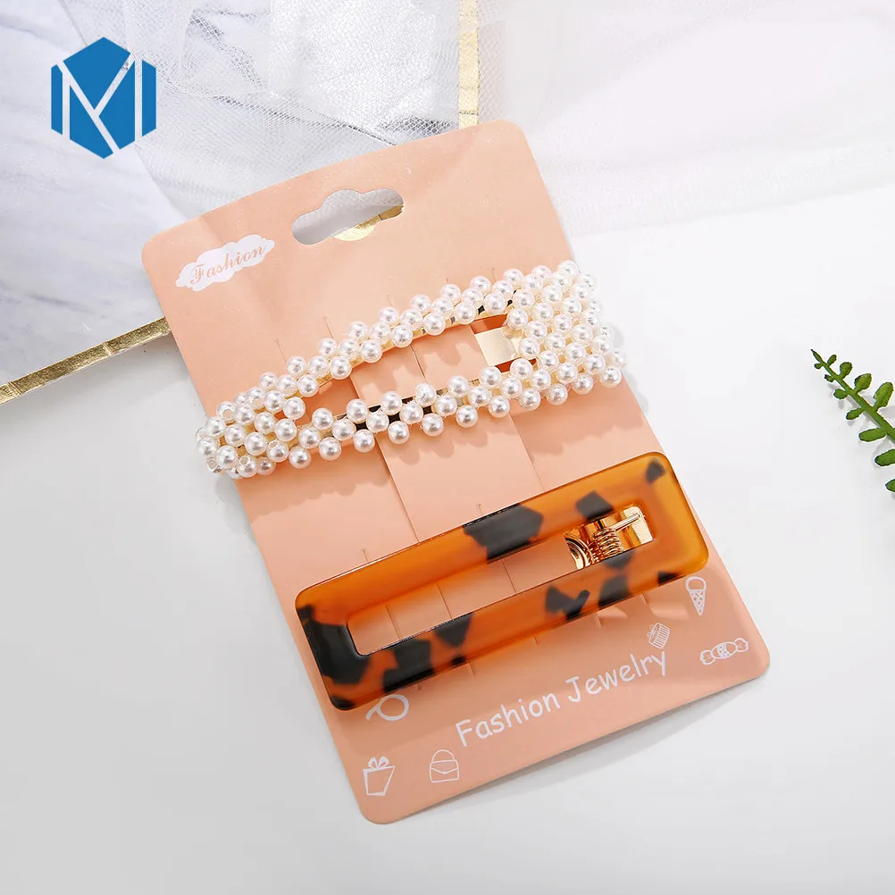 Leopard rectangle 2 шт./компл. новые INS Для женщин отделан "жемчугом"; Заколки для волос и Леопардовый цвет, акриловый заколки элегантное украшение для волос с геометрическим рисунком заколка для волос - Цвет: Leopard rectangle