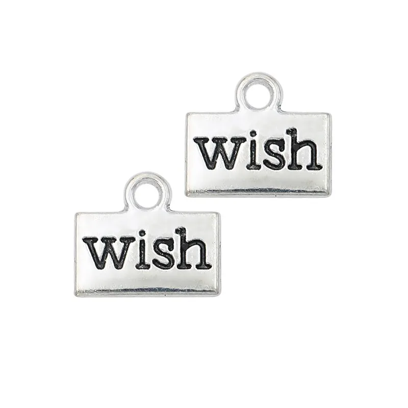 

30pcs Antique Silver Plated Wish Charms Pendants for Bracelet Jewelry Making DIY Necklace Craft 13x10mm