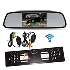 Автомобильное зеркало заднего вида с ЖК-дисплеем, диагональю 4,3 дюйма, с беспроводной рамкой для номерного знака ЕС, задним ходом, с 4 светодиодный камерами