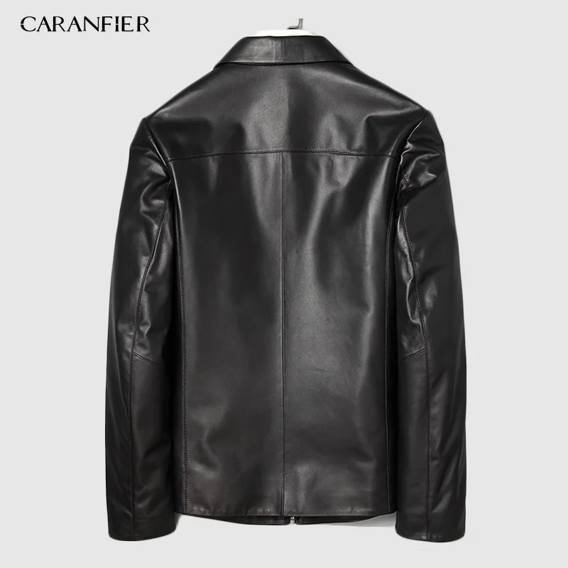 CARANFIER новые Брендовые мужские Куртки из натуральной овчины кожаные повседневные приталенные пальто мотоциклетные черные верхняя одежда, пальто
