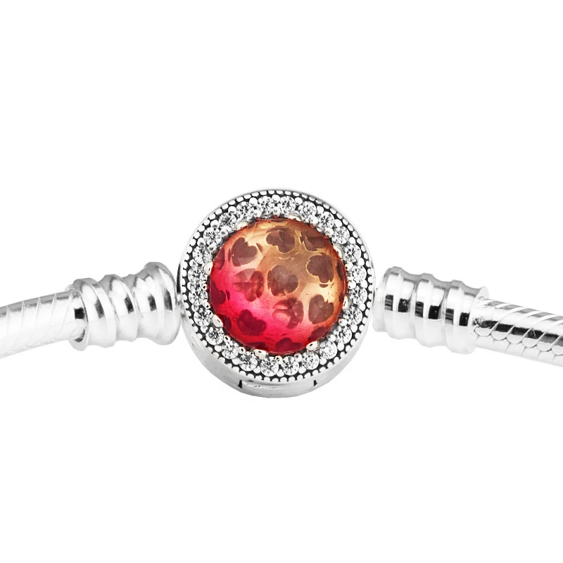 

Genuine 925 Sterling-Silver-Jewelry Bracelets for Women DIY Jewelry Making Sparkling Heart Bracelet with Coloure CZ Free Ship