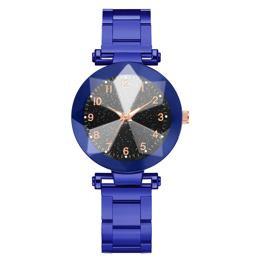 Blue relogio feminino модный Дамский стальной ремень звезда небо циферблат Кварцевые часы светящиеся MultiAngle поднятие reloj mujer - Цвет: Blue