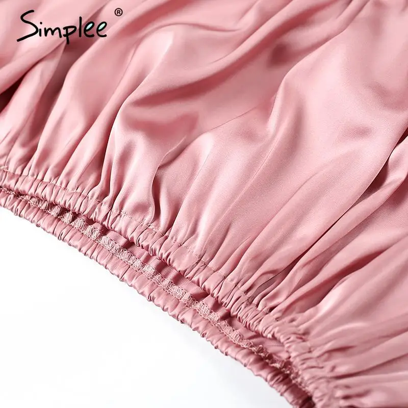 Simplee Apparel sexy с плеча рюшами лук блузка рубашка Мягкие атласные flare рукавом летом