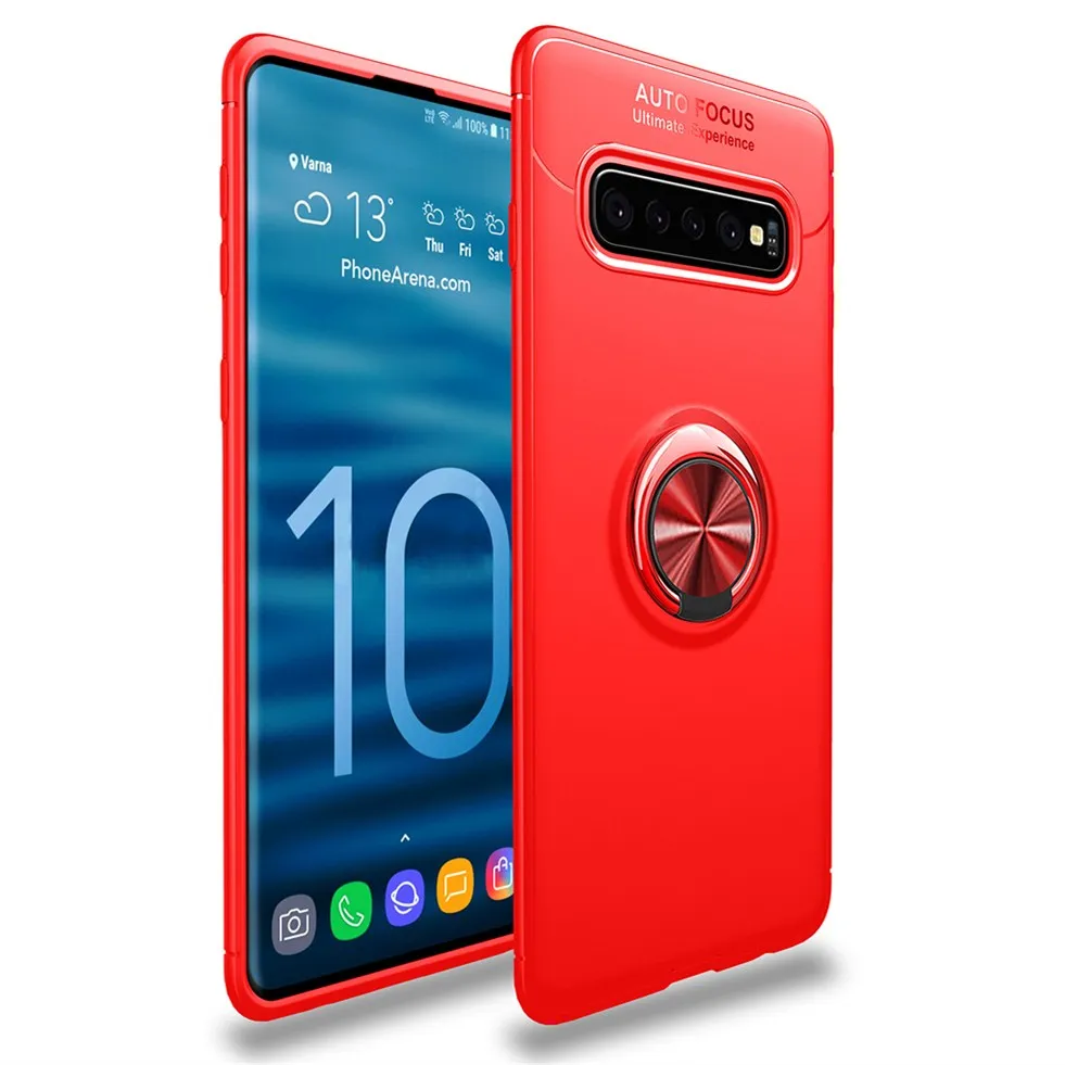 Чехол для samsung Galaxy S10 5G Version, металлический держатель с кольцом на палец, мягкий силиконовый чехол из ТПУ для S10 Note10 plus S10e S9 S8 Note 9 - Цвет: Red
