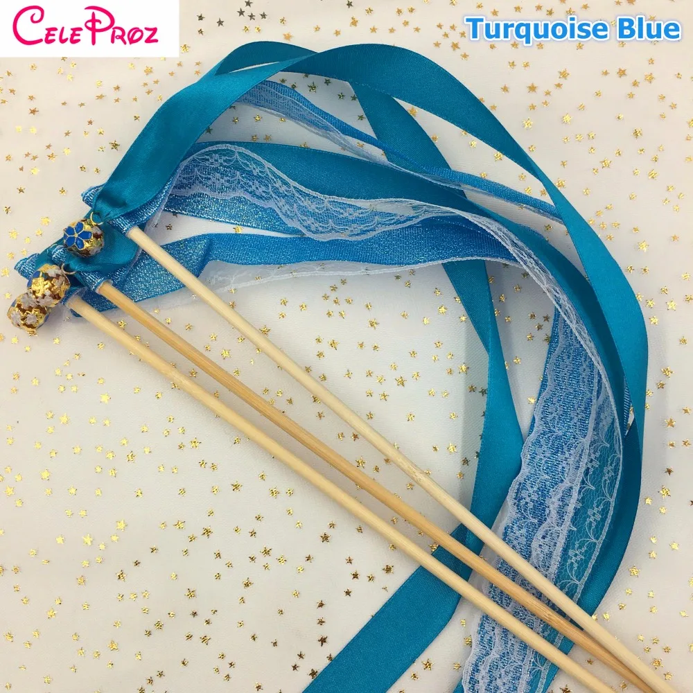 Бирюзовые лазурные Синие Блестящие Ленточные палочки кружевные сказочные с