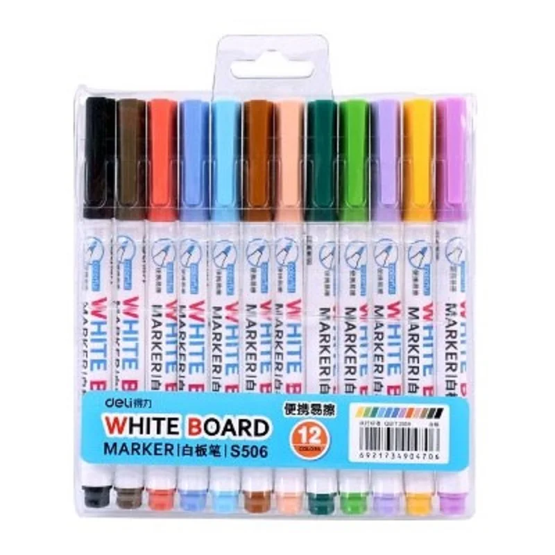 

Deli S506 12 Colors Whiteboard Pens Easy Erasing Colorful Marker Pen Drawing Writing Stationery Supplies