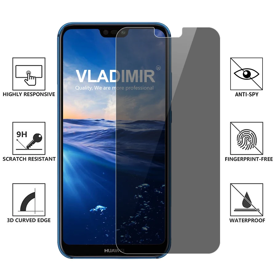 9H конфиденциальности Анти шпионское закаленное стекло для Huawei P20 P10 Lite Plus Pro
