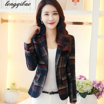 Новый корейский осенний костюм с пряжкой Женский Классический клетчатый пиджак
