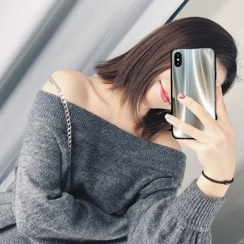 Luxury Glass Case For iPhone X Ultra Thin Hardness Tempered 6 7 8 plus aurora case Shockproof Cover Cases |