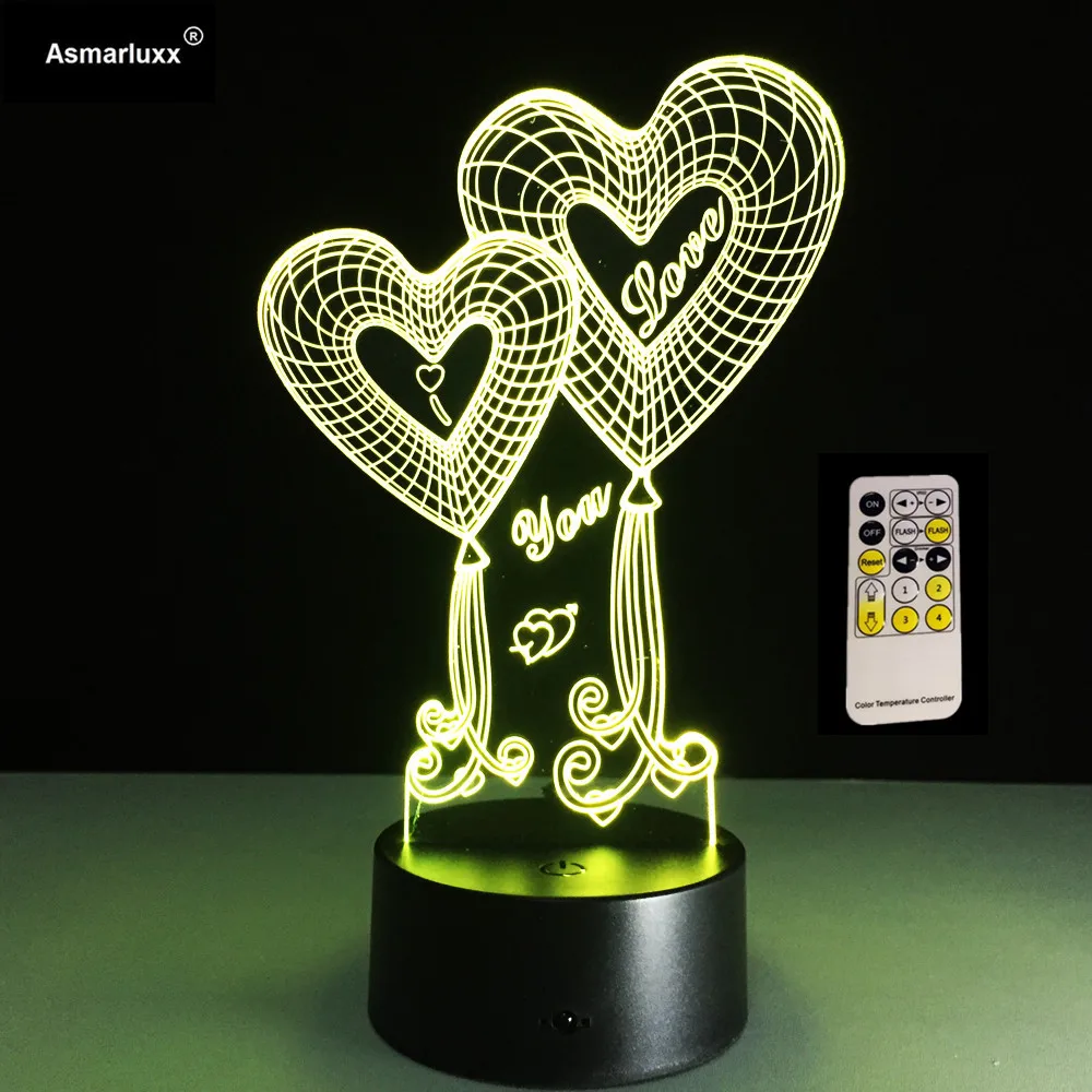 

Romantic Love Heart Shape 3D Table Night Light Touch&Remote Control Sleep Night Desk Lamp For Birthday Gift Show Love