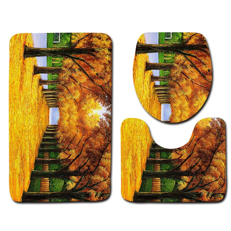 

Plants Tree Printed 3pcs Mats For Bathroom And Toilet Non-slip Floor Mats Toilet Seat Cover Bath Rugs Bathroom Accessories