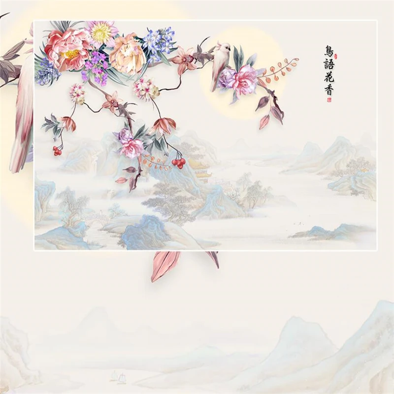 wellyu New Chinese hand-painted flowers and landscape TV background wall custom large mural wallpaper papel de parede | Обустройство
