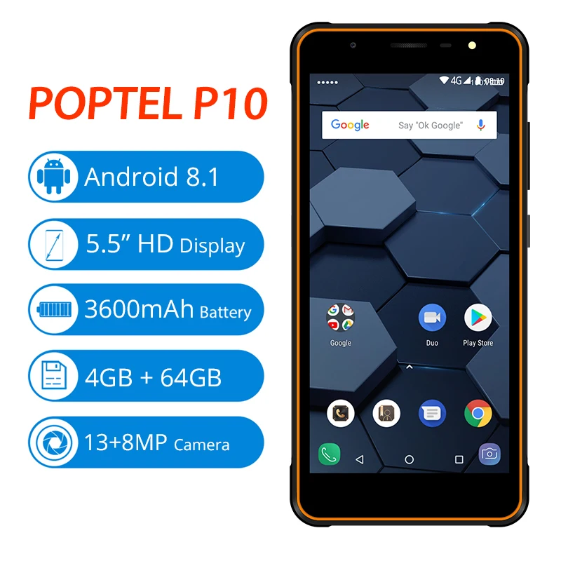 POPTEL P10 5 &quot18:9 полный Дисплей 4 Гб + 64 IP68 Водонепроницаемый Helio P23 MT6763 Octa Core Android 8 1 13MP